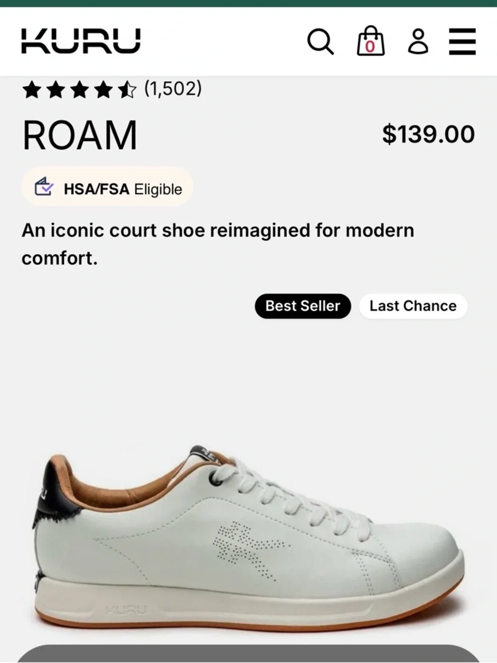 KURU new Roam White Leather Sneakers with Black Detail - Picture 15 of 16